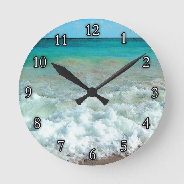 Horloge Ronde La scène d'aquarelle de plage animée (Recto)