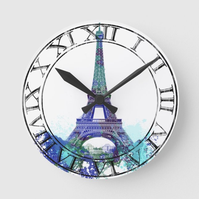 Horloge Ronde La tour Eiffel éclaboussure de couleurs (Recto)