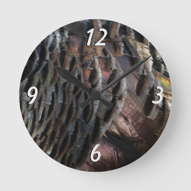 Horloge Ronde La Turquie sauvage Plumes I Abstrait Nature Design (Recto)