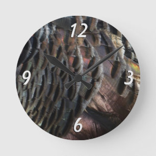 Horloge Ronde La Turquie sauvage Plumes I Abstrait Nature Design