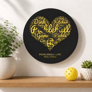 Horloge Ronde La vie de Pickleball - Typographie personnalisée d