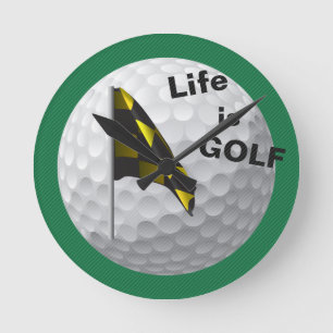 Horloge Ronde La vie est Golf Flag Golfball Green Yellow Clock