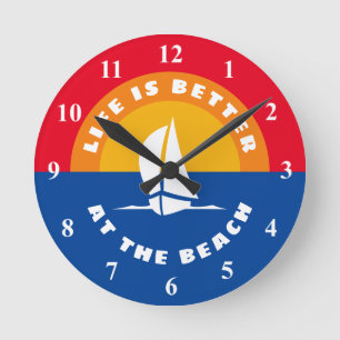 Horloge Ronde La vie est meilleure à la plage océan coucher de s