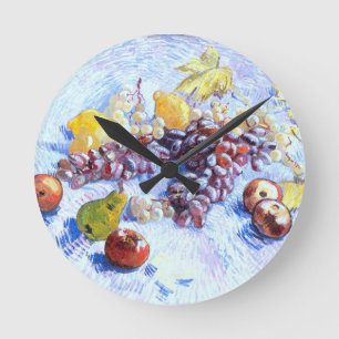 Horloge Ronde La vie toujours avec des pommes, poires, raisins -