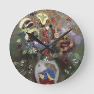 Horloge Ronde La vie toujours d'un vase de fleurs (en pastel sur