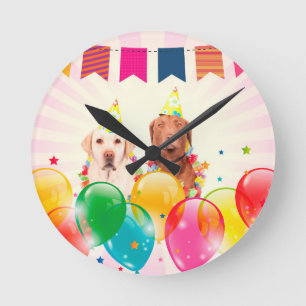 Horloge Ronde Labrador Retriever Dog Balloons Anniversaire