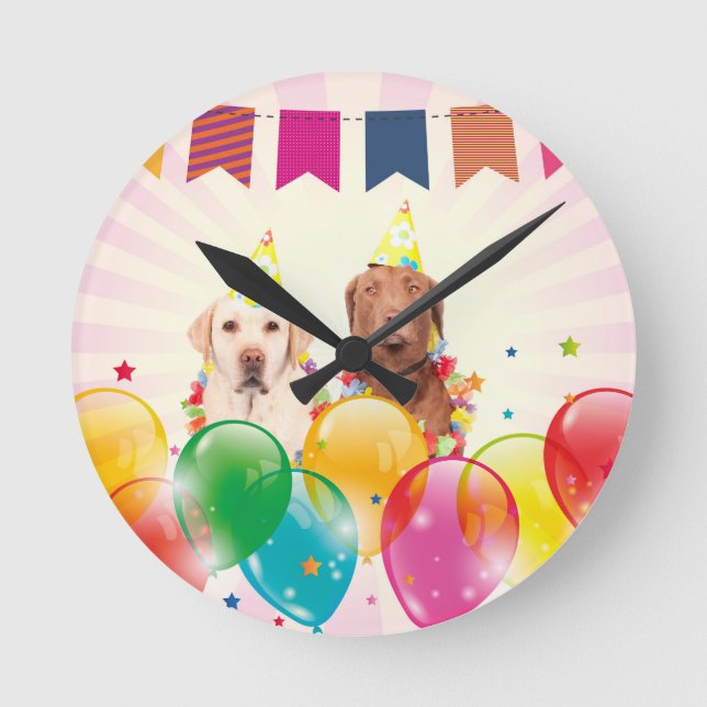 Horloge Ronde Labrador Retriever Dog Balloons Anniversaire (Recto)