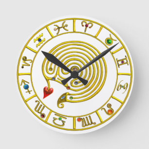 Horloge Ronde LABYRINTHE ASTRAL CARTE DU ZODIAQUE OR Astrologie