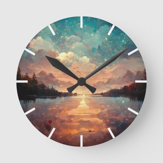 Horloge Ronde Lac Dreamlike et Sunset | Landscape (Recto)