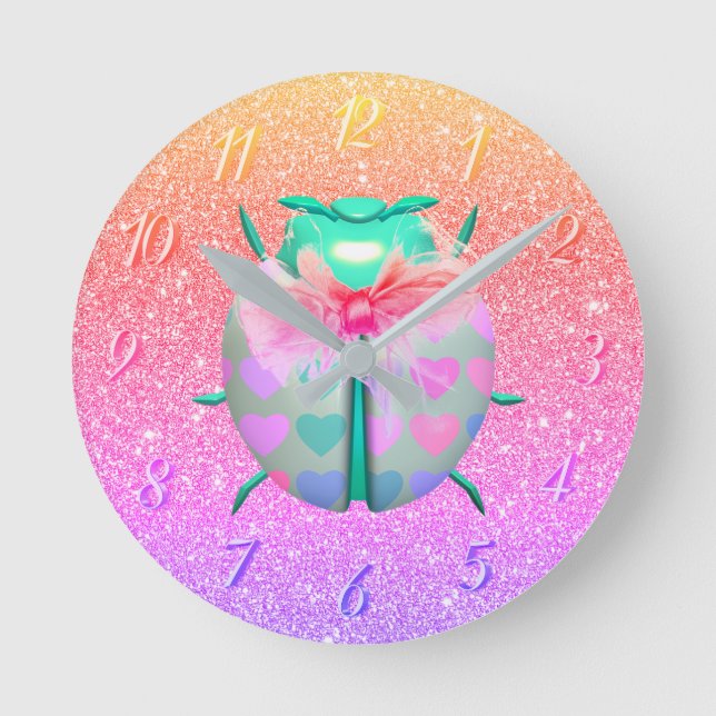 Horloge Ronde Ladybug charmant coeur mignonne parties scintillan (Recto)