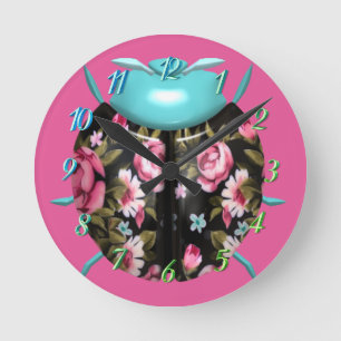 Horloge Ronde Ladybug victorien floral vintage roses mignon