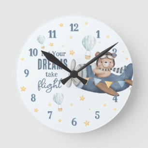 Horloge Ronde Laissez Votre Rêve Prendre Le Vol Cute Bear Blue P