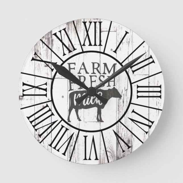 Horloge Ronde Lait de vache frais de ferme blanc bois campagne f (Recto)