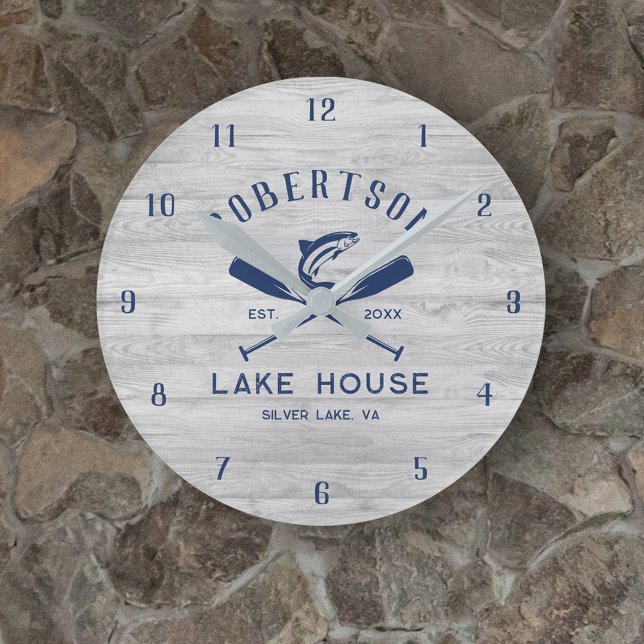 Horloge Ronde Lake House Nom de famille Rustic Grey Wood (Créateur téléchargé)