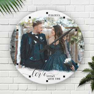 Horloge Ronde L'amour grandit avec le temps Photo Mariage Horlog