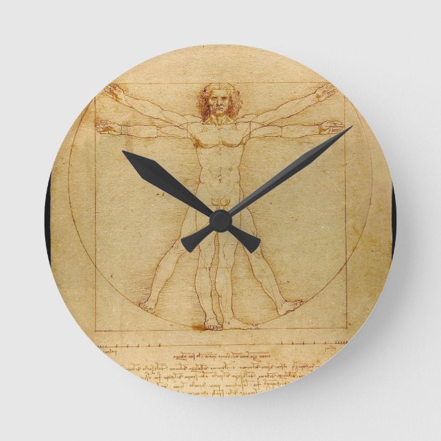 Horloge Ronde L'anatomie humaine, Vitruvien par Léonard de Vinci (Recto)