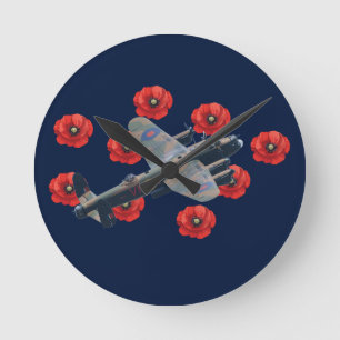 Horloge Ronde Lancaster vintage parmi les coquelicots rouges