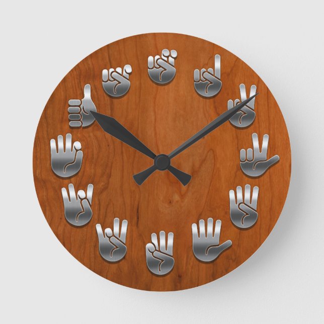 Horloge Ronde Langue des signes - Woodgrain (Recto)