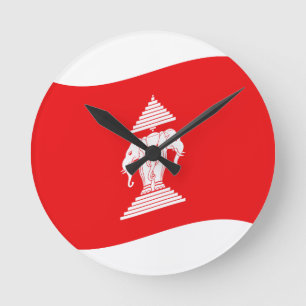 Horloge Ronde Lao Erawan Trois Chefs D'Éléphant Drapeau Vague