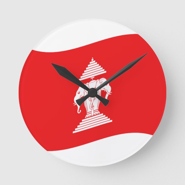 Horloge Ronde Lao Erawan Trois Chefs D'Éléphant Drapeau Vague (Recto)