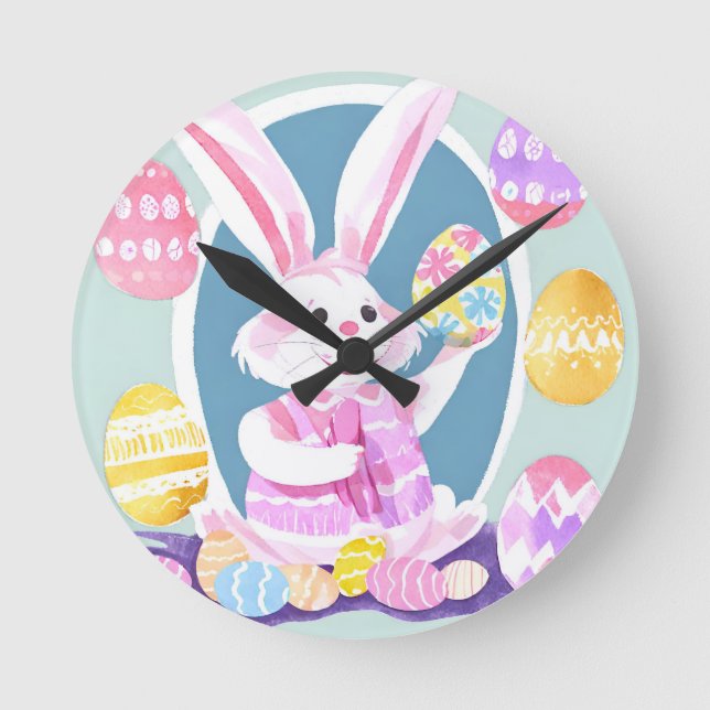 Horloge Ronde lapin avec oeufs de pâques (Recto)