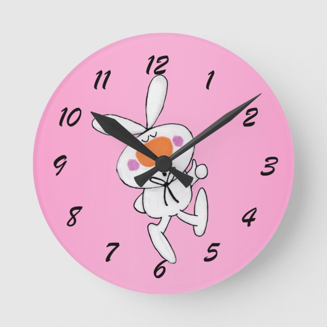 Horloge Ronde Lapin blanc de dessin animé mignon dansant heureux (Recto)