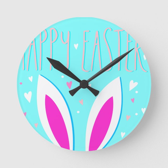 Horloge Ronde lapin de pâques heureux (Recto)
