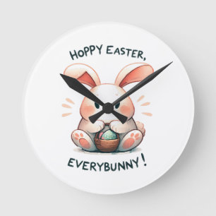 Horloge Ronde Lapin de Pâques Joyeuses Pâques, à tout le monde !