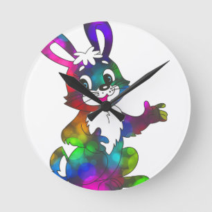 Horloge Ronde lapin de pâques psychédélique