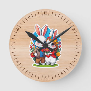 Horloge Ronde #Lapin POUR TOUJOURS ENSEMBLE, COUPLE DE LAPINS MI