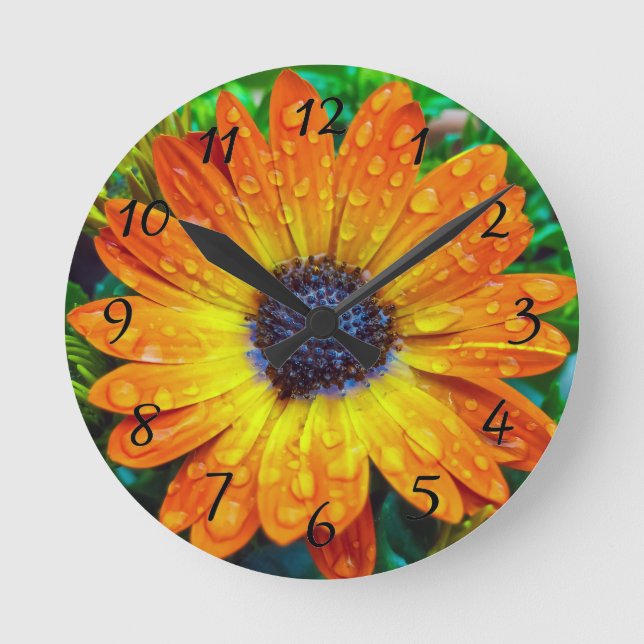 Horloge Ronde Large Golden Flower Close Up (Recto)