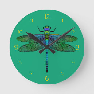 Horloge Ronde L'art de la libellule de l'empereur coloré