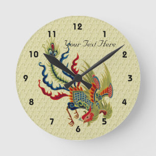 Horloge Ronde L'art du coq chinois coloré
