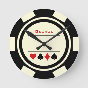 Horloge Ronde Las Vegas Casino Black Off White Poker Chip