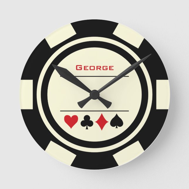 Horloge Ronde Las Vegas Casino Black Off White Poker Chip (Recto)