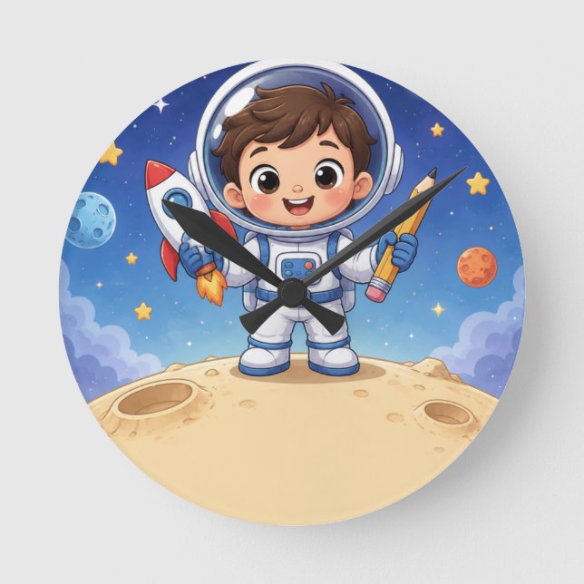 Horloge Ronde L'Astronaute Enfant Prêt à Explorer (Recto)