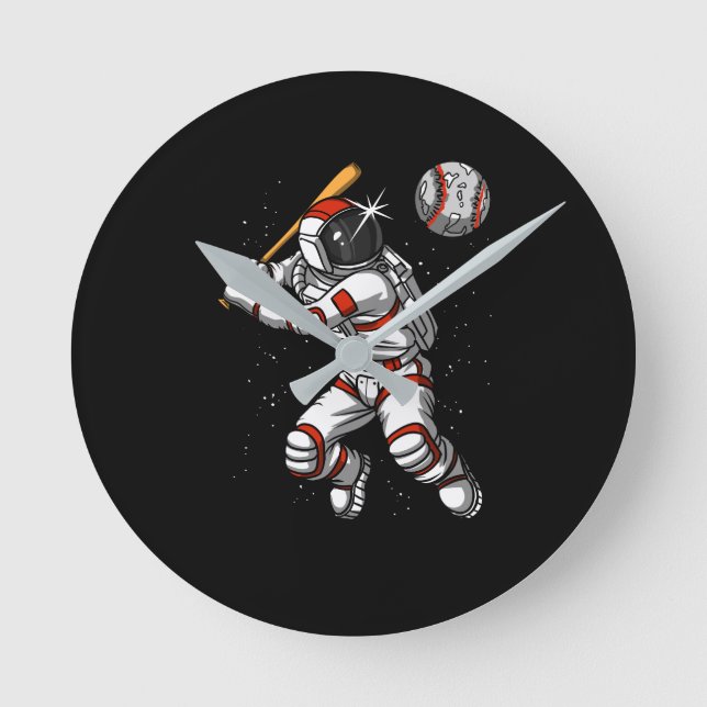 Horloge Ronde L'astronaute spatiale Joueur de baseball Planète c (Recto)