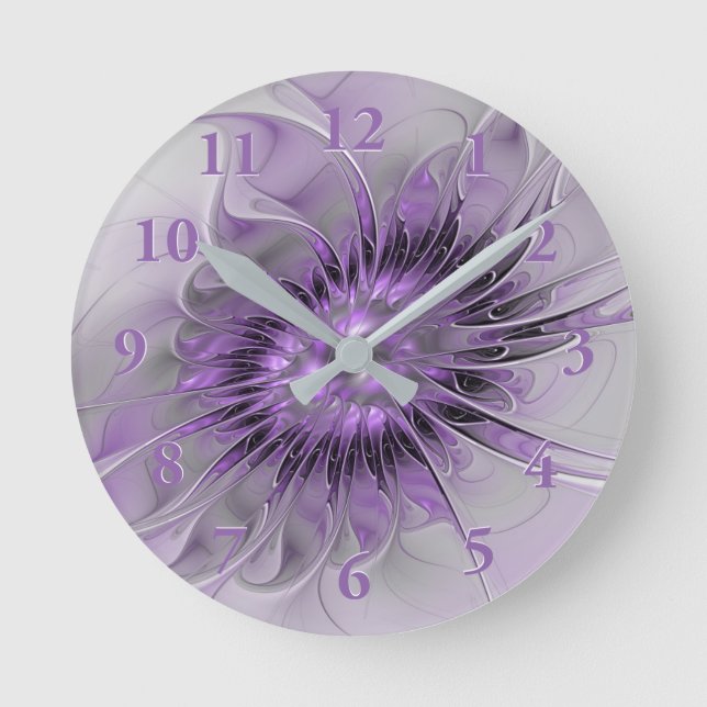 Horloge Ronde Lavande Fleur Dream Moderne Abstrait Fractal Art (Recto)