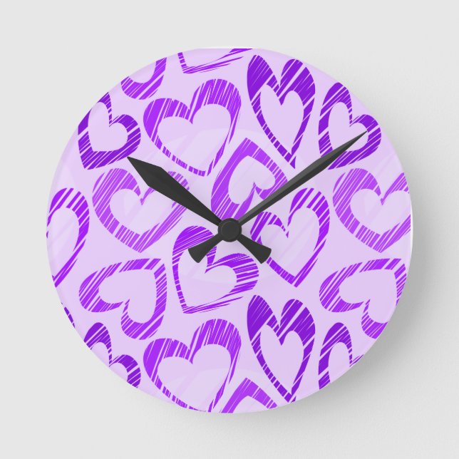 Horloge Ronde Lavande Joueuse mauve croquis Motif de coeur (Recto)