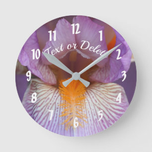 Horloge Ronde Lavande Porté Iris Pétales Fleurs Personnalisées