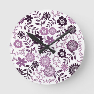 Horloge Ronde Lavender and dark purple pattern floral