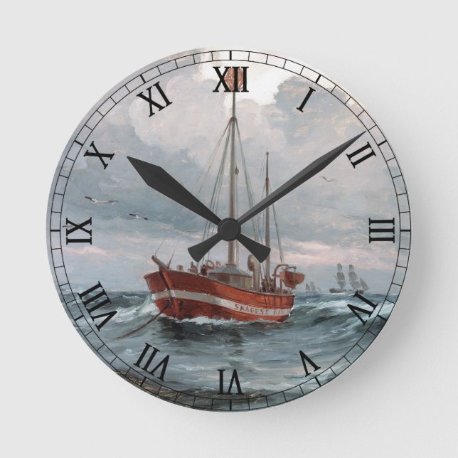Horloge Ronde Le bateau-phare au récif de Skagen personnalisent (Recto)