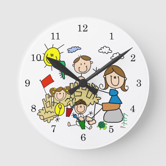 Horloge Ronde Le bâton figure l'amusement de plage de famille (Recto)