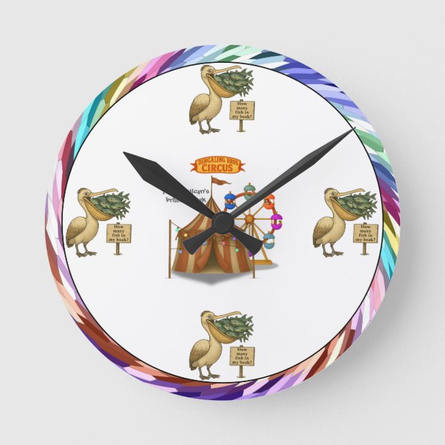 Horloge Ronde Le bec brillant de Pierre le pélican (Recto)