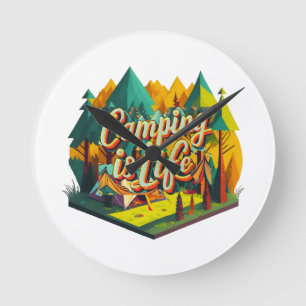 Horloge Ronde Le camping est la vie