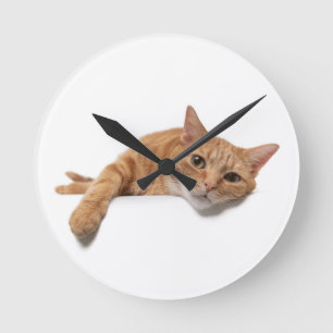 Horloge Ronde Le Chat Orangé s'allonge