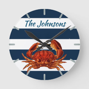 Horloge Ronde Le crabe rouge côtier en bandes marines