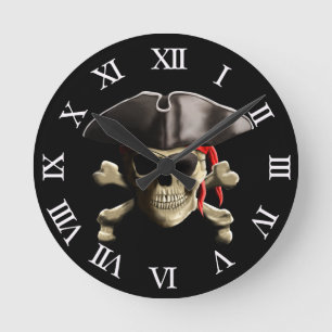Horloge Ronde Le crâne du Jolly roger pirate