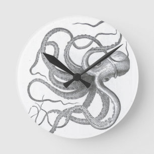Horloge Ronde Le cru nautique de poulpe de steampunk kraken le