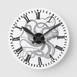 Horloge Ronde Le cru nautique de poulpe de steampunk kraken le